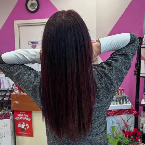 Capelli lunghi lisci e lucidi color prugna